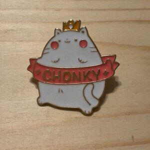 Chonky Cat Enamel Pin Badge With Gold Tone Backing & Crown Design